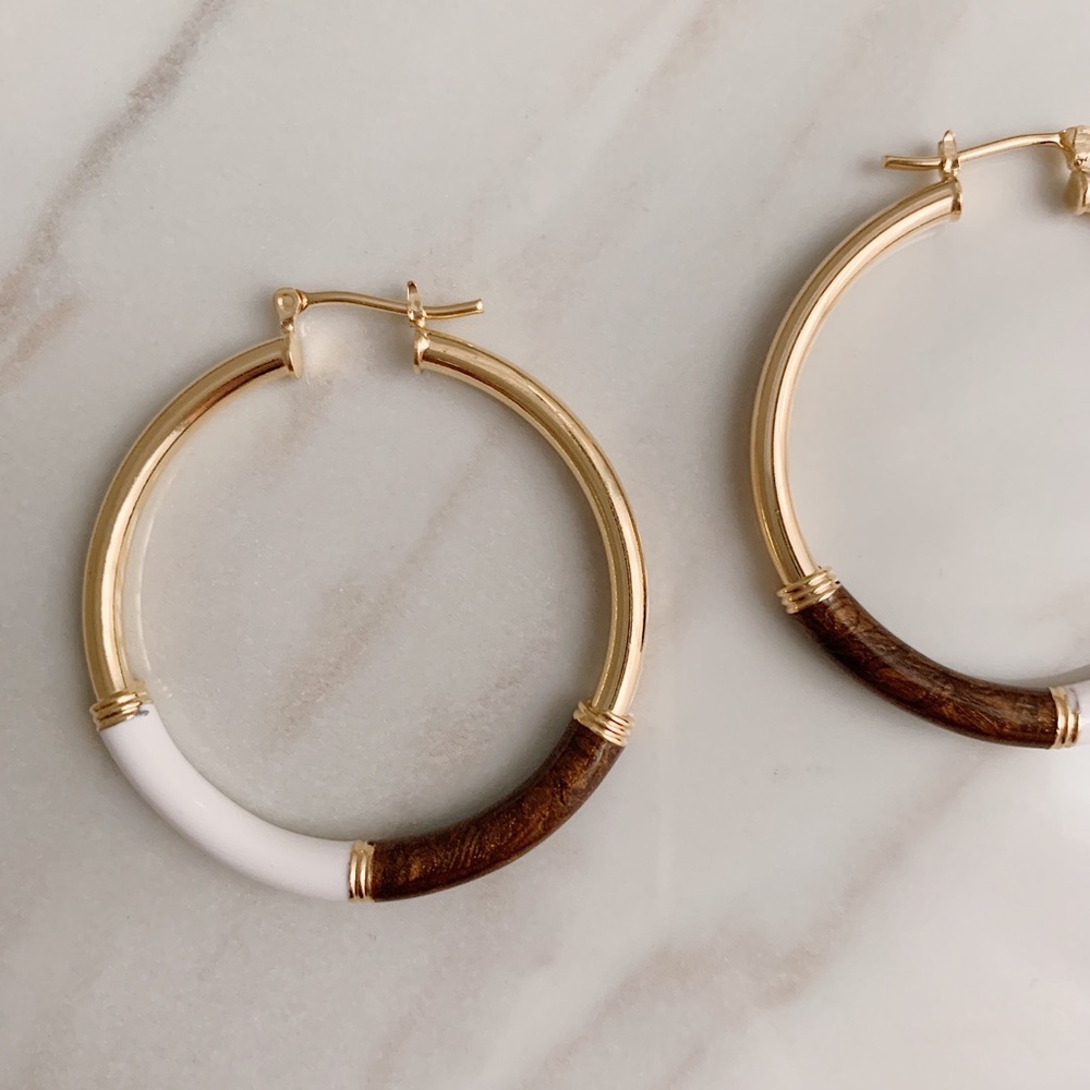 Brown Enamel Tube Hoops | 18k Gold Filled - Picture 5 of 6